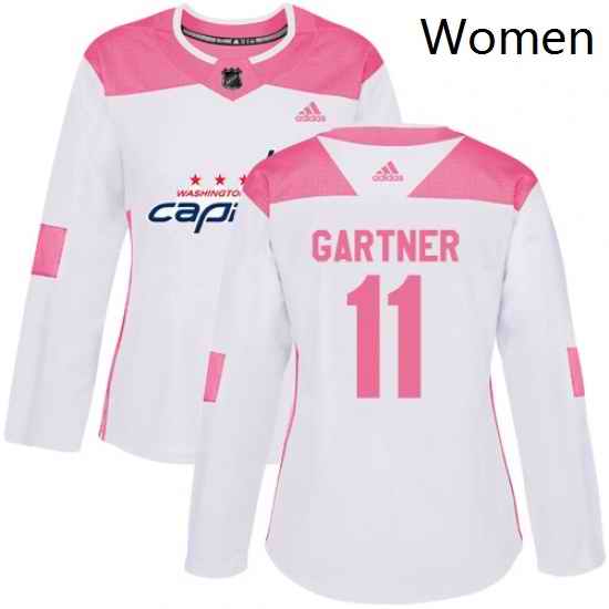 Womens Adidas Washington Capitals 11 Mike Gartner Authentic WhitePink Fashion NHL Jersey